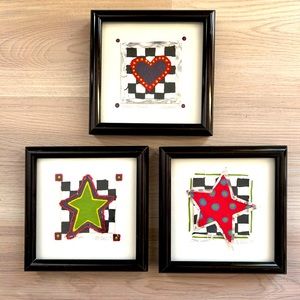 Wall Art Framed Set of 3 Stars/Heart -AB Mark 99 Contemporary Checkered
